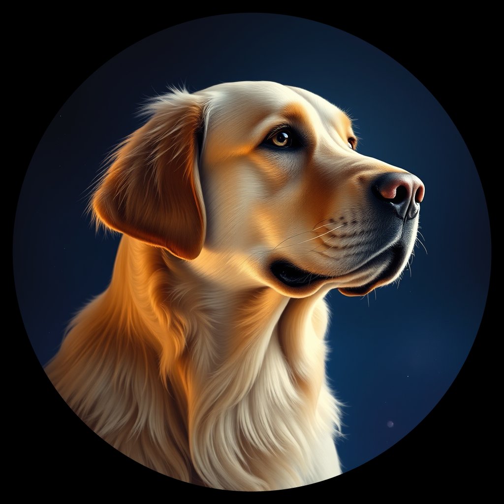 Cosmic medallion portrait of GRLS_grls2IHZPQSS, a Golden Retriever