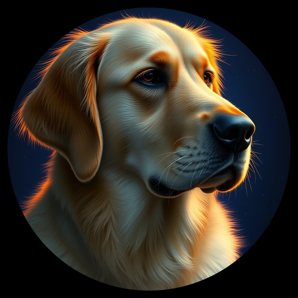 Cosmic medallion portrait of GRLS_grls2IKW1P88, a Golden Retriever