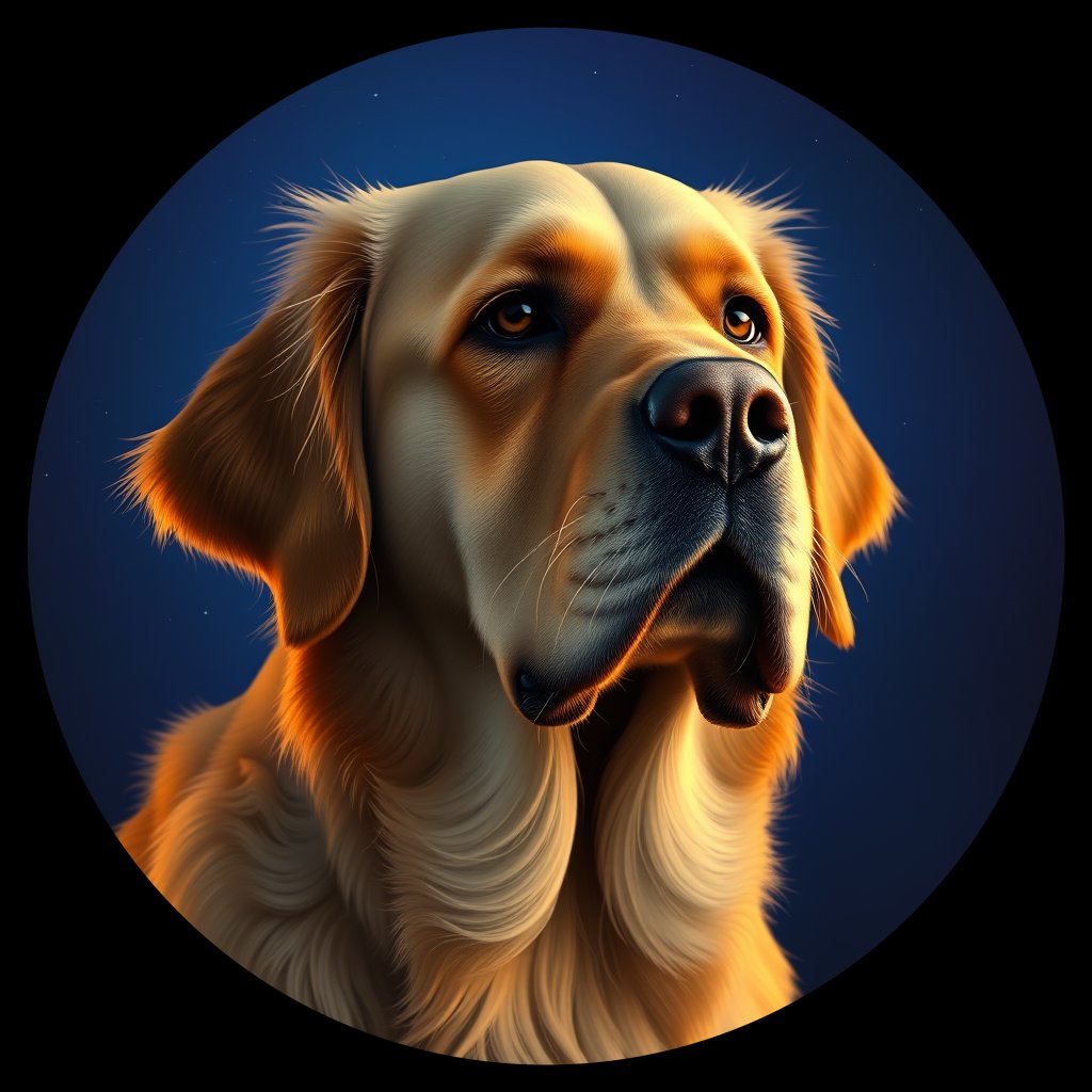 Cosmic medallion portrait of GRLS_grls2IS89WTT, a Golden Retriever