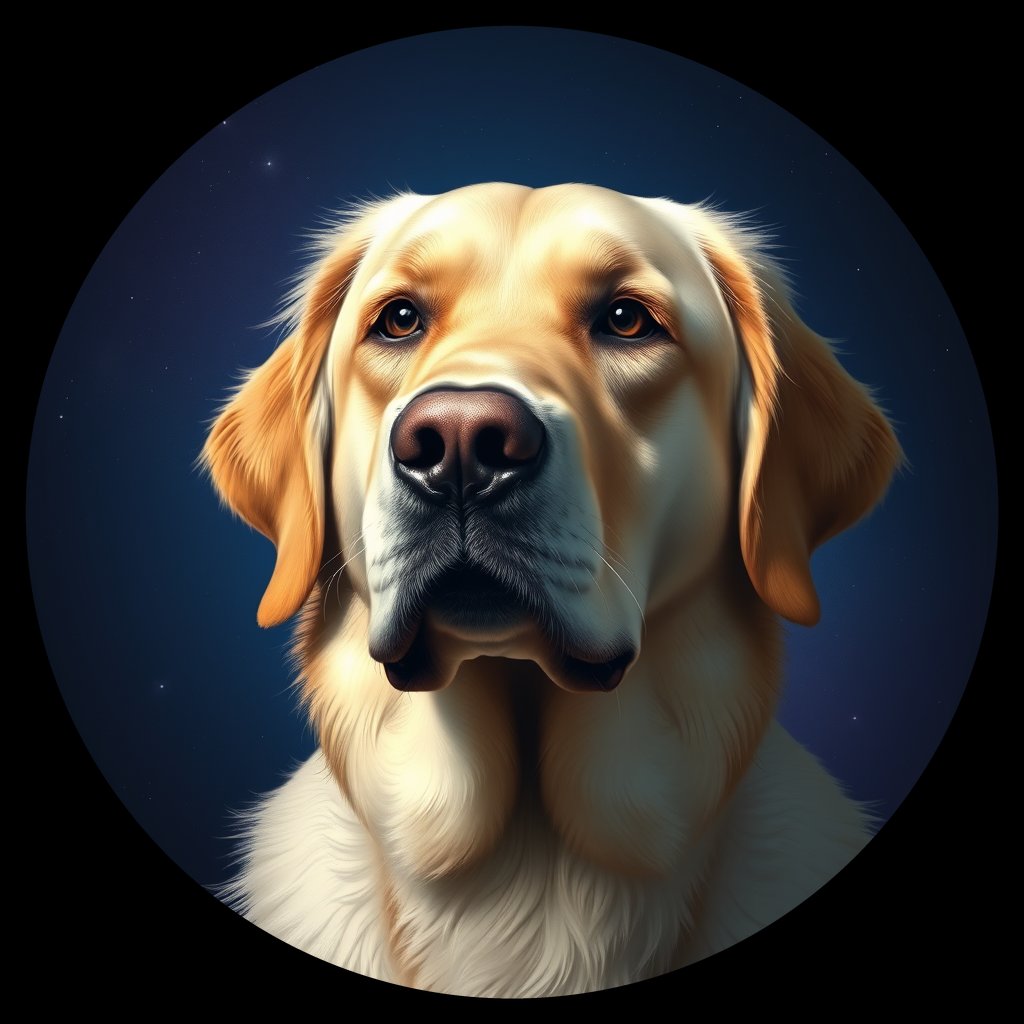 Cosmic medallion portrait of GRLS_grls2IYOWC33, a Golden Retriever