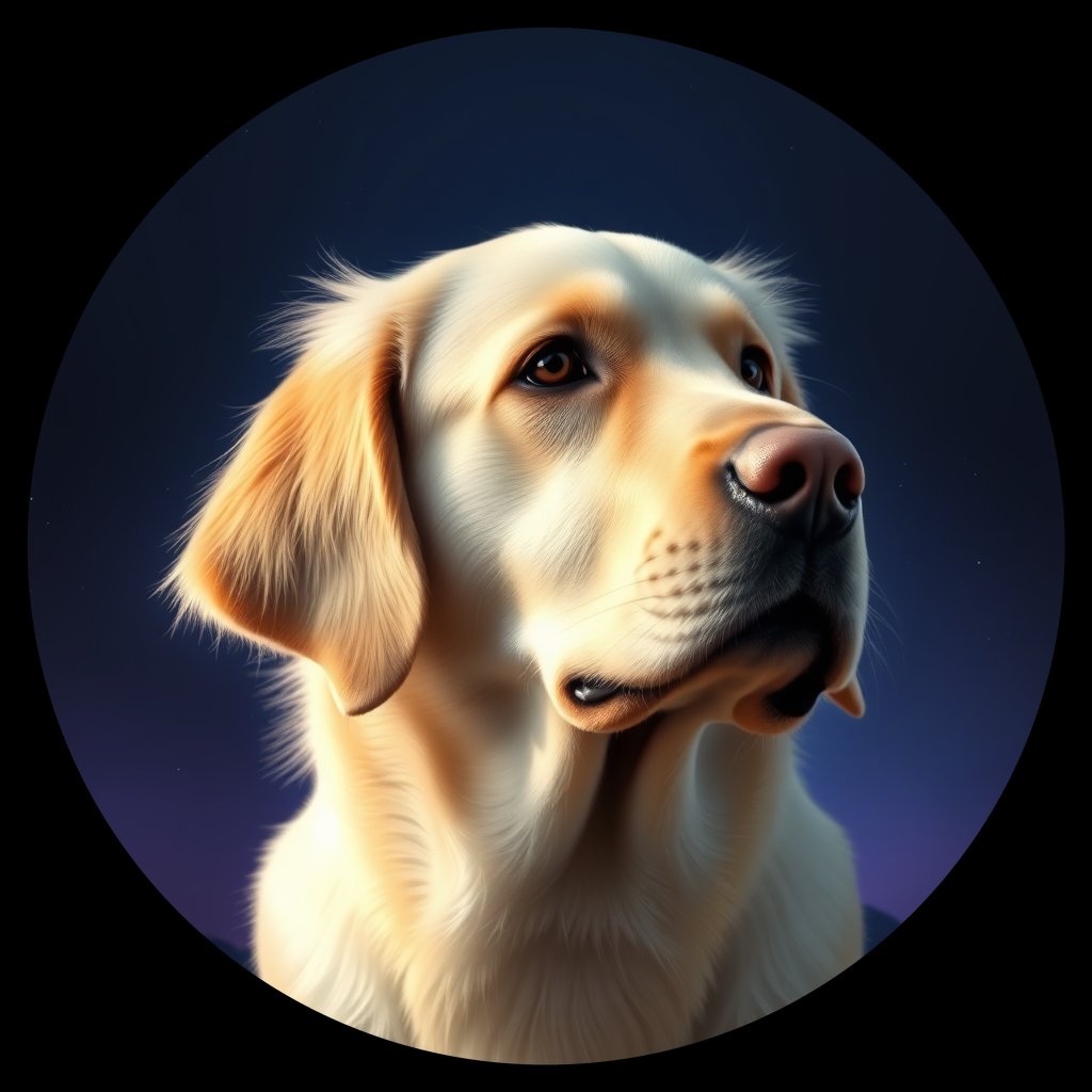Cosmic medallion portrait of GRLS_grls2J70PRFF, a Golden Retriever