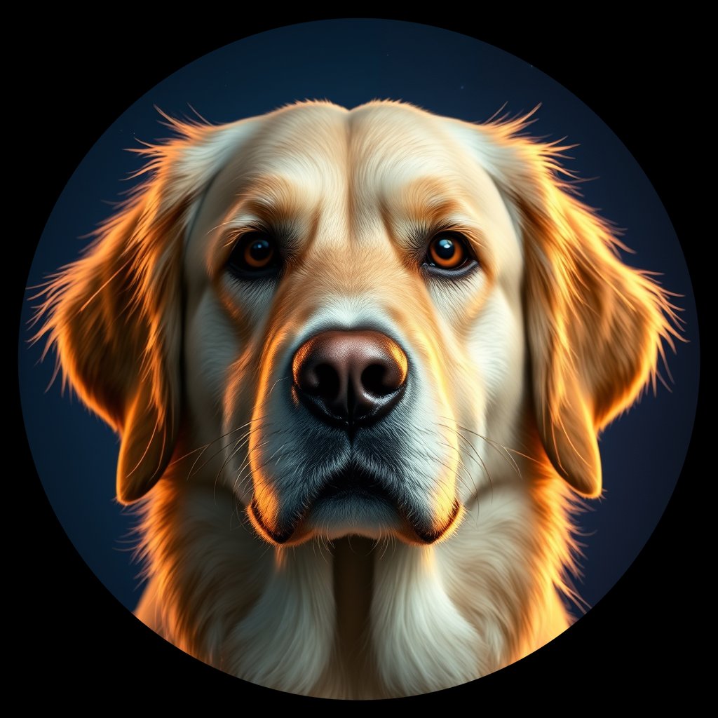 Cosmic medallion portrait of GRLS_grls2JD757FF, a Golden Retriever