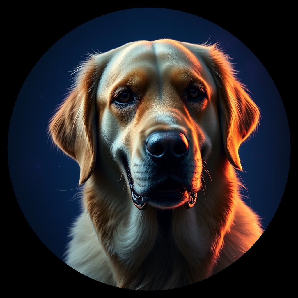 Cosmic medallion portrait of GRLS_grls2JIWZ3TT, a Golden Retriever