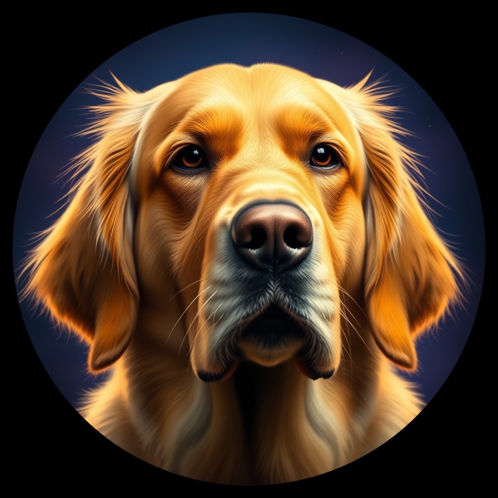 Cosmic medallion portrait of GRLS_grls2KHB6NCC, a Golden Retriever
