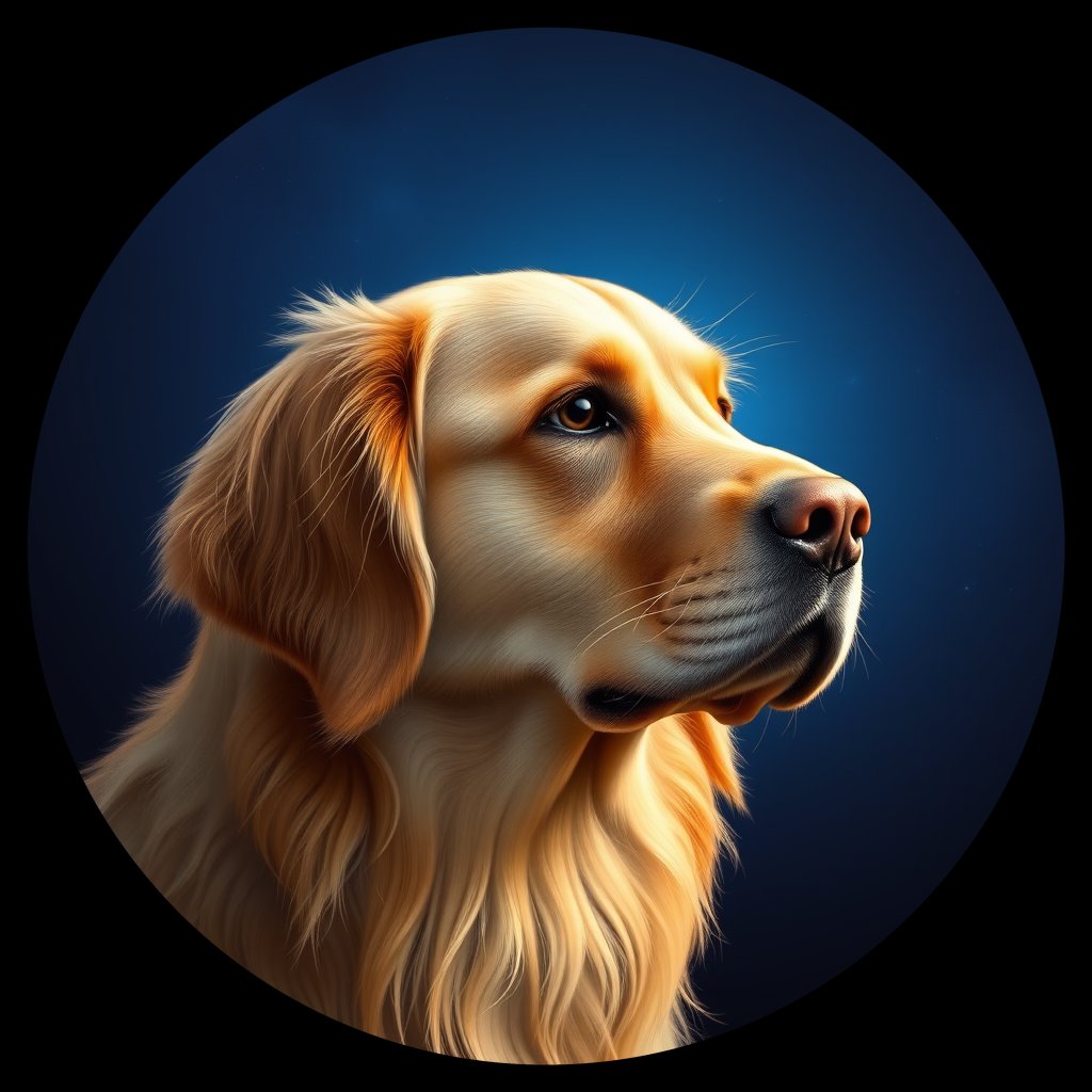 Cosmic medallion portrait of GRLS_grls2KYD04OO, a Golden Retriever