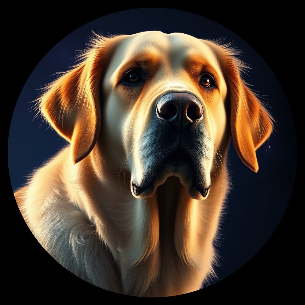 Cosmic medallion portrait of GRLS_grls2MCK5SAA, a Golden Retriever