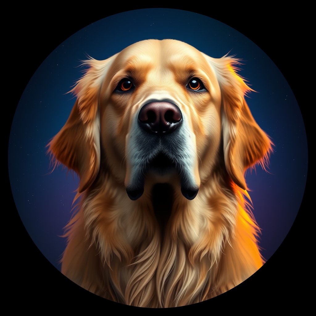 Cosmic medallion portrait of GRLS_grls2MEMVE22, a Golden Retriever