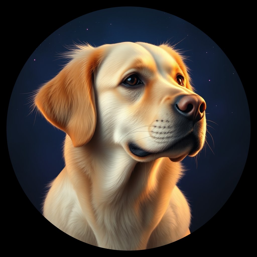 Cosmic medallion portrait of GRLS_grls2MFWROCC, a Golden Retriever
