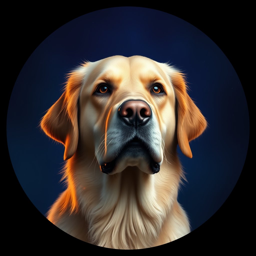 Cosmic medallion portrait of GRLS_grls2MQWMVHH, a Golden Retriever