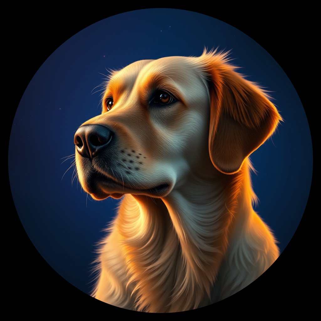 Cosmic medallion portrait of GRLS_grls2O5XL9PP, a Golden Retriever