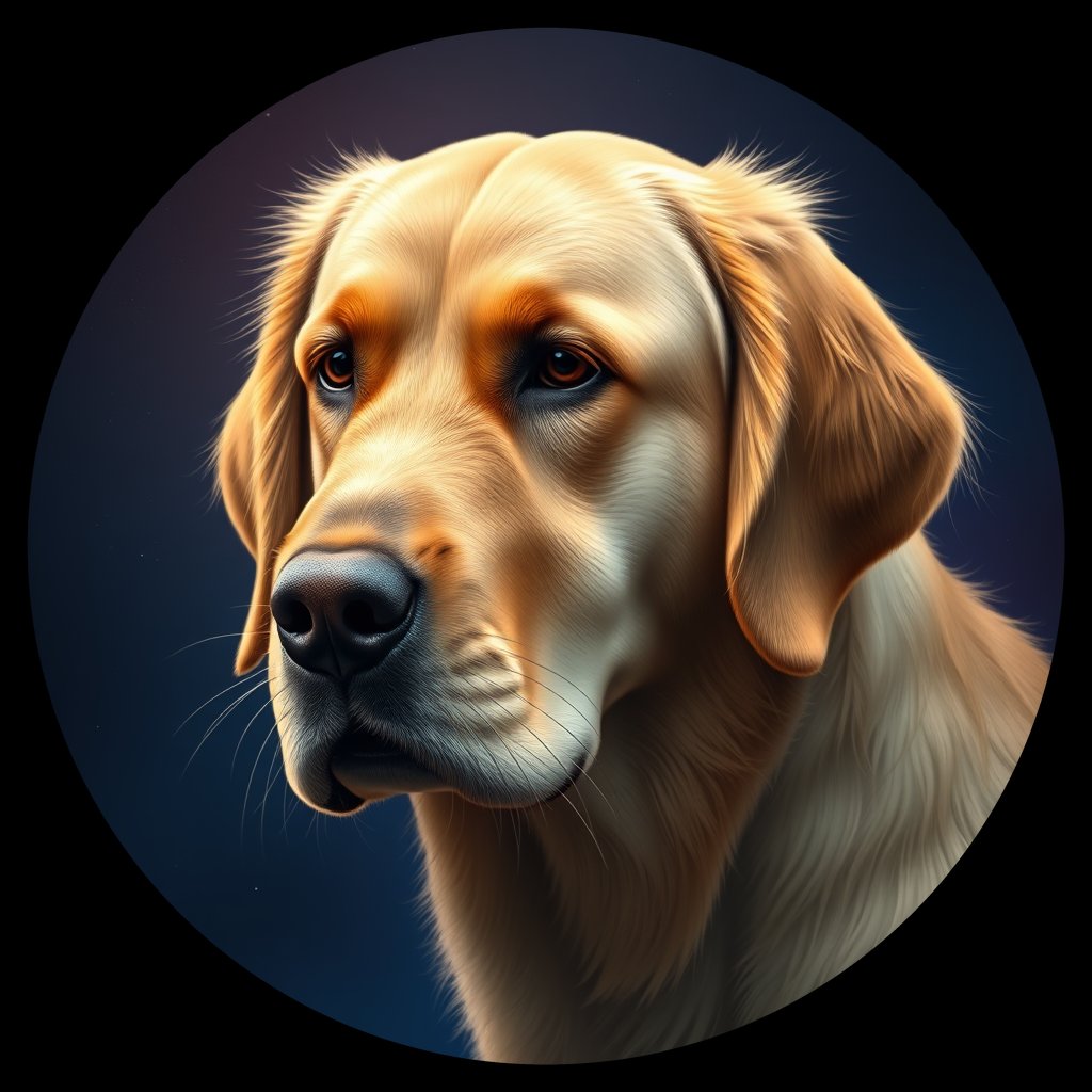 Cosmic medallion portrait of GRLS_grls2PGPY0RR, a Golden Retriever