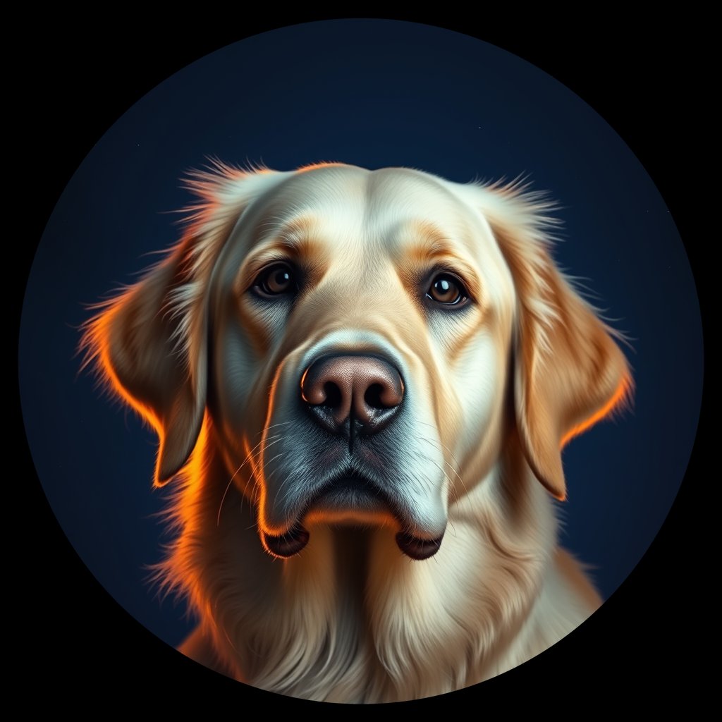Cosmic medallion portrait of GRLS_grls2PHOS9FF, a Golden Retriever