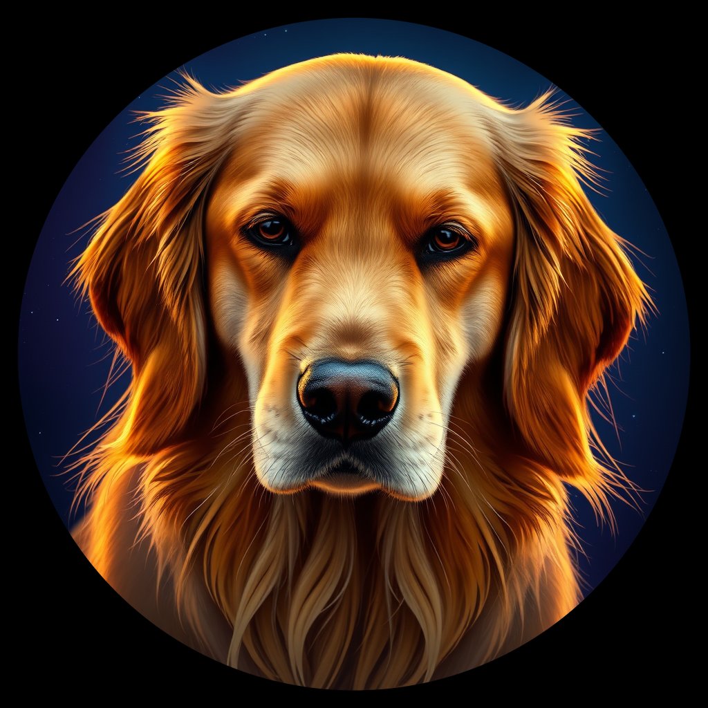 Cosmic medallion portrait of GRLS_grls2QGPBUII, a Golden Retriever