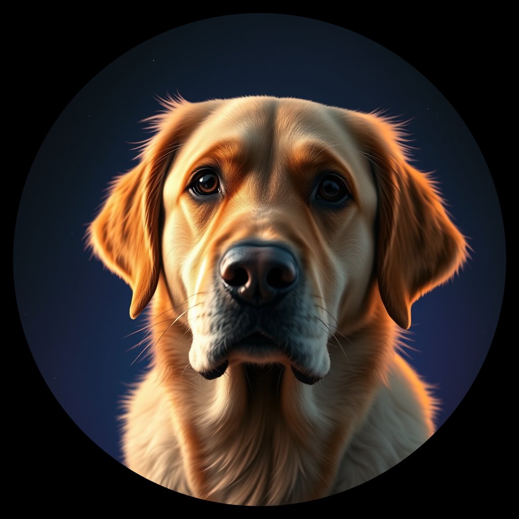 Cosmic medallion portrait of GRLS_grls2QHPY7DD, a Golden Retriever