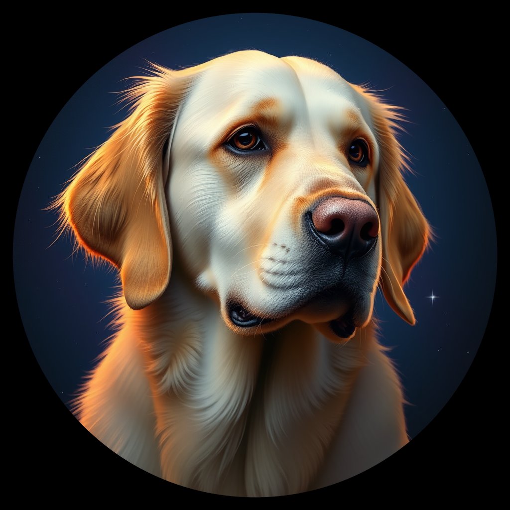 Cosmic medallion portrait of GRLS_grls2RDG4699, a Golden Retriever