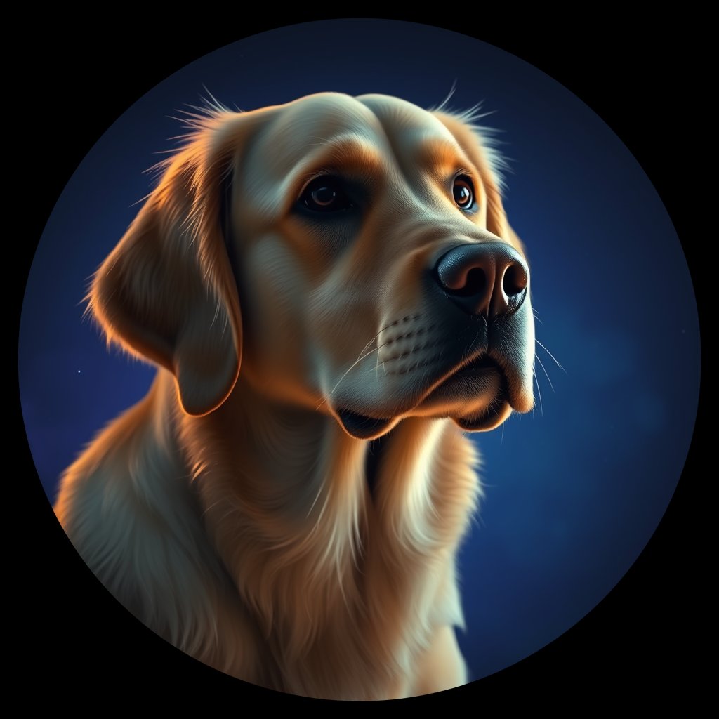 Cosmic medallion portrait of GRLS_grls2RKFZ177, a Golden Retriever