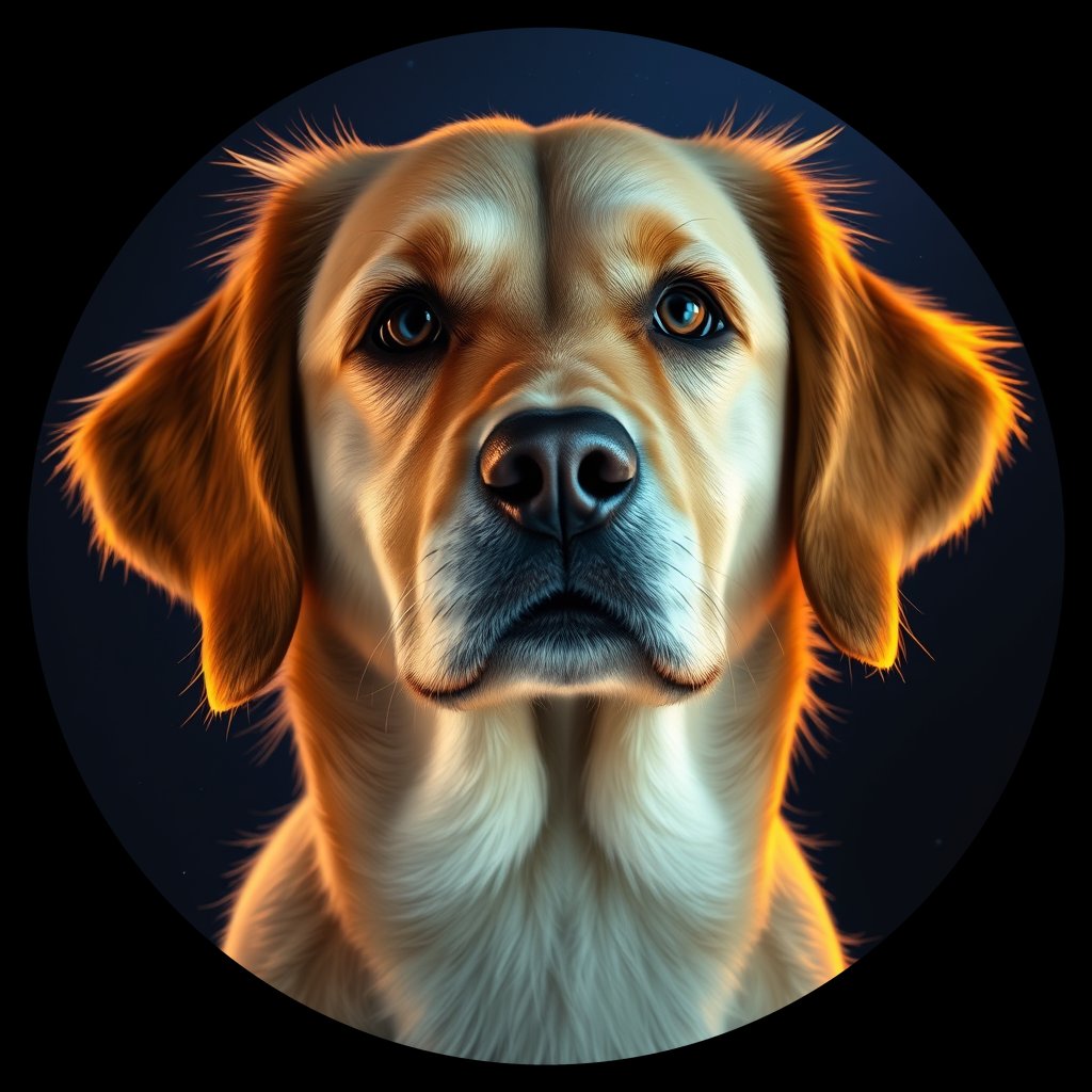 Cosmic medallion portrait of GRLS_grls2RMKS800, a Golden Retriever