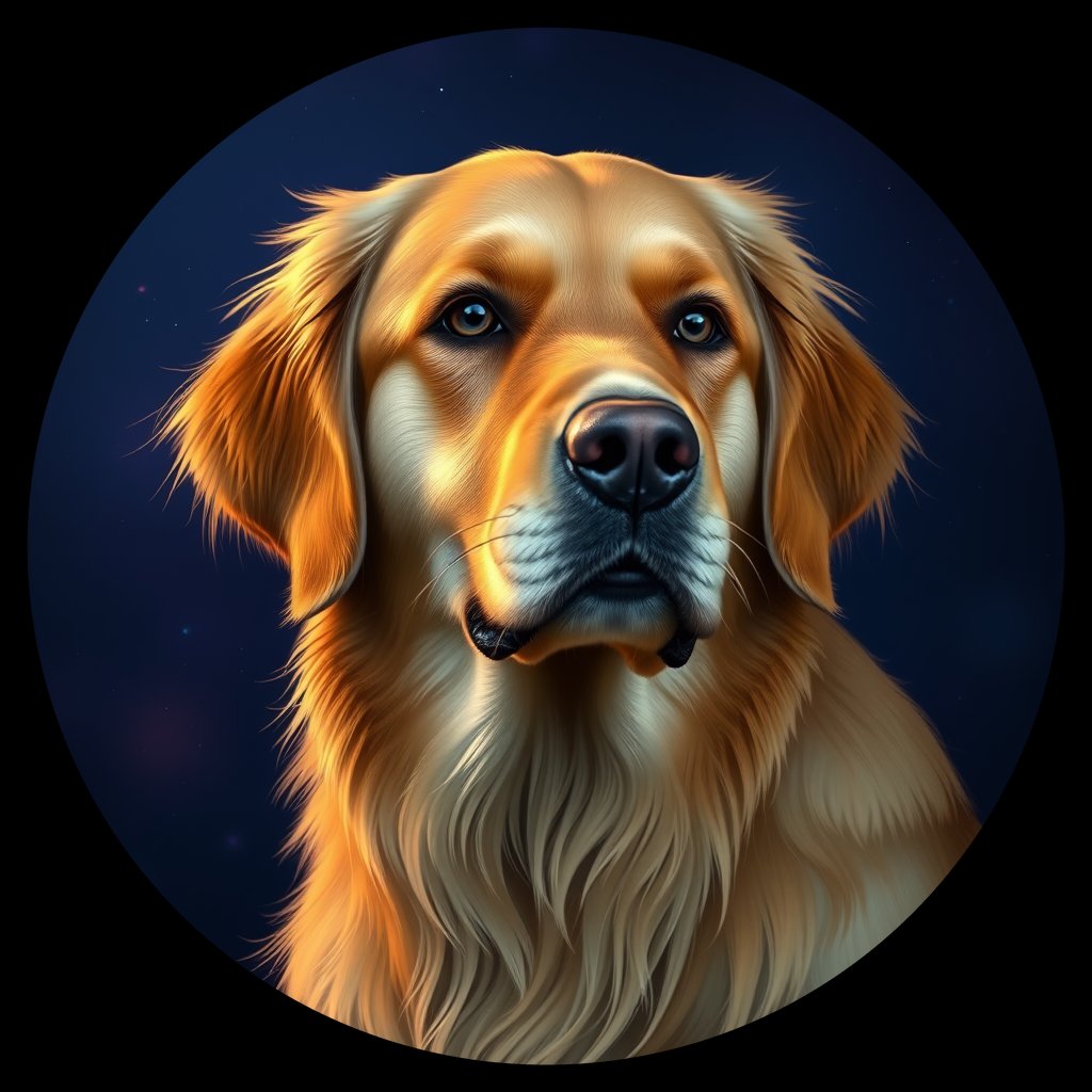 Cosmic medallion portrait of GRLS_grls2RNDQUCC, a Golden Retriever