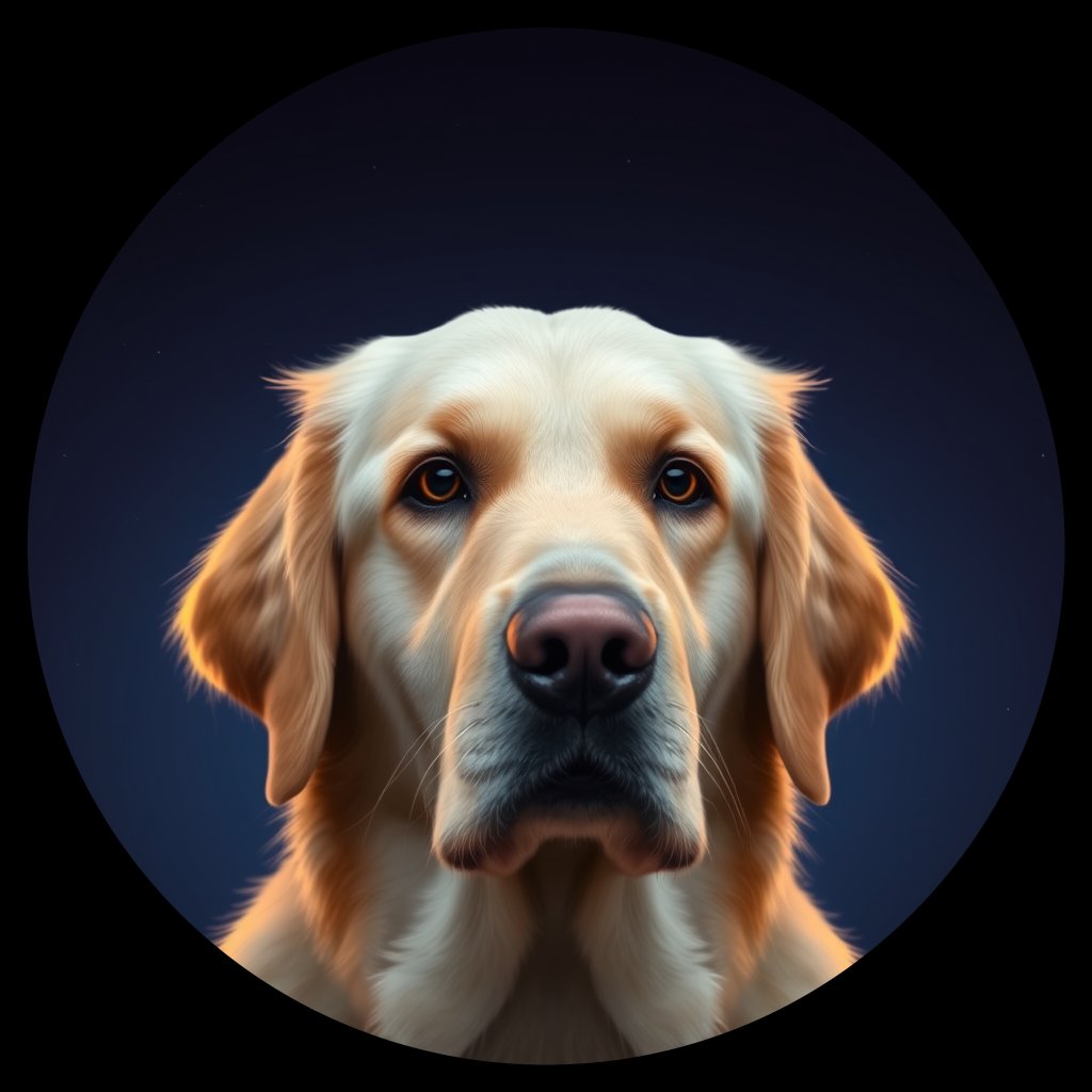 Cosmic medallion portrait of GRLS_grls2RWXEJ, a Golden Retriever