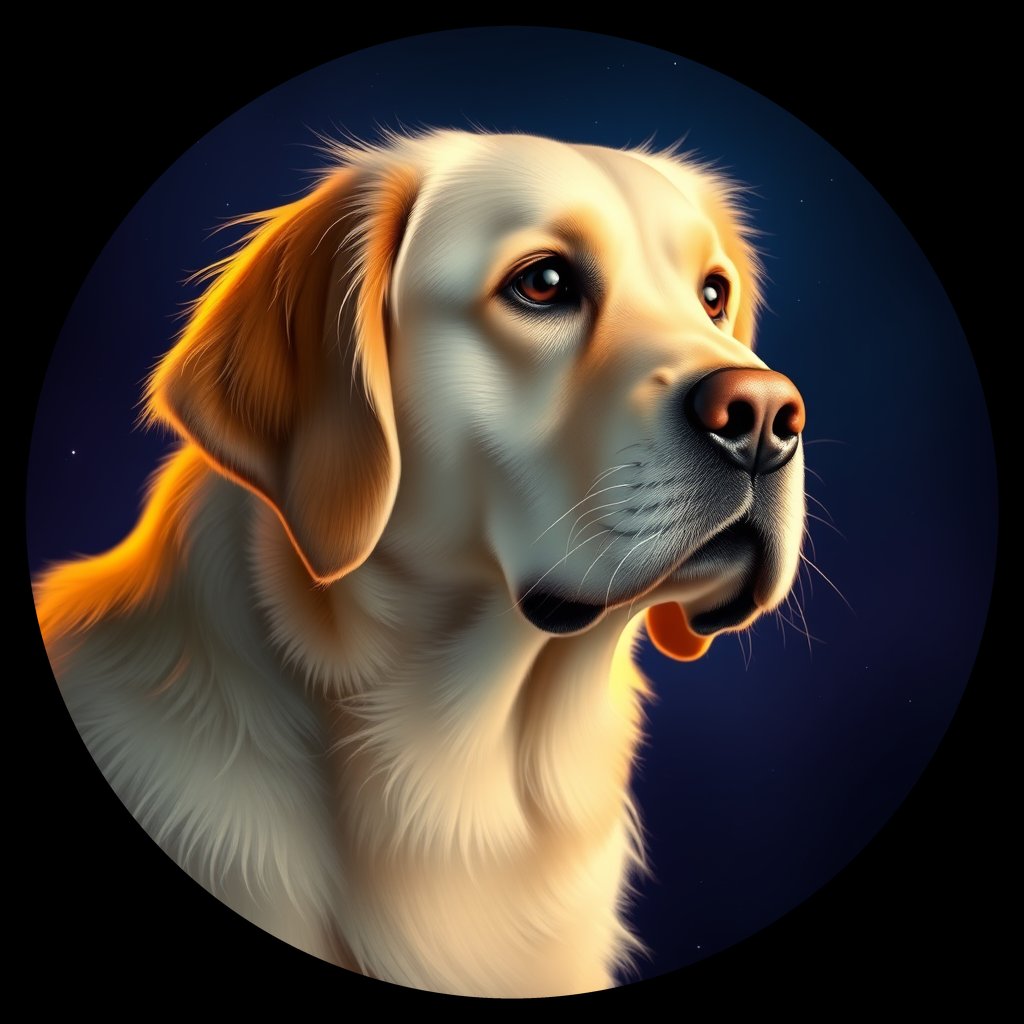 Cosmic medallion portrait of GRLS_grls2TGOMU88, a Golden Retriever