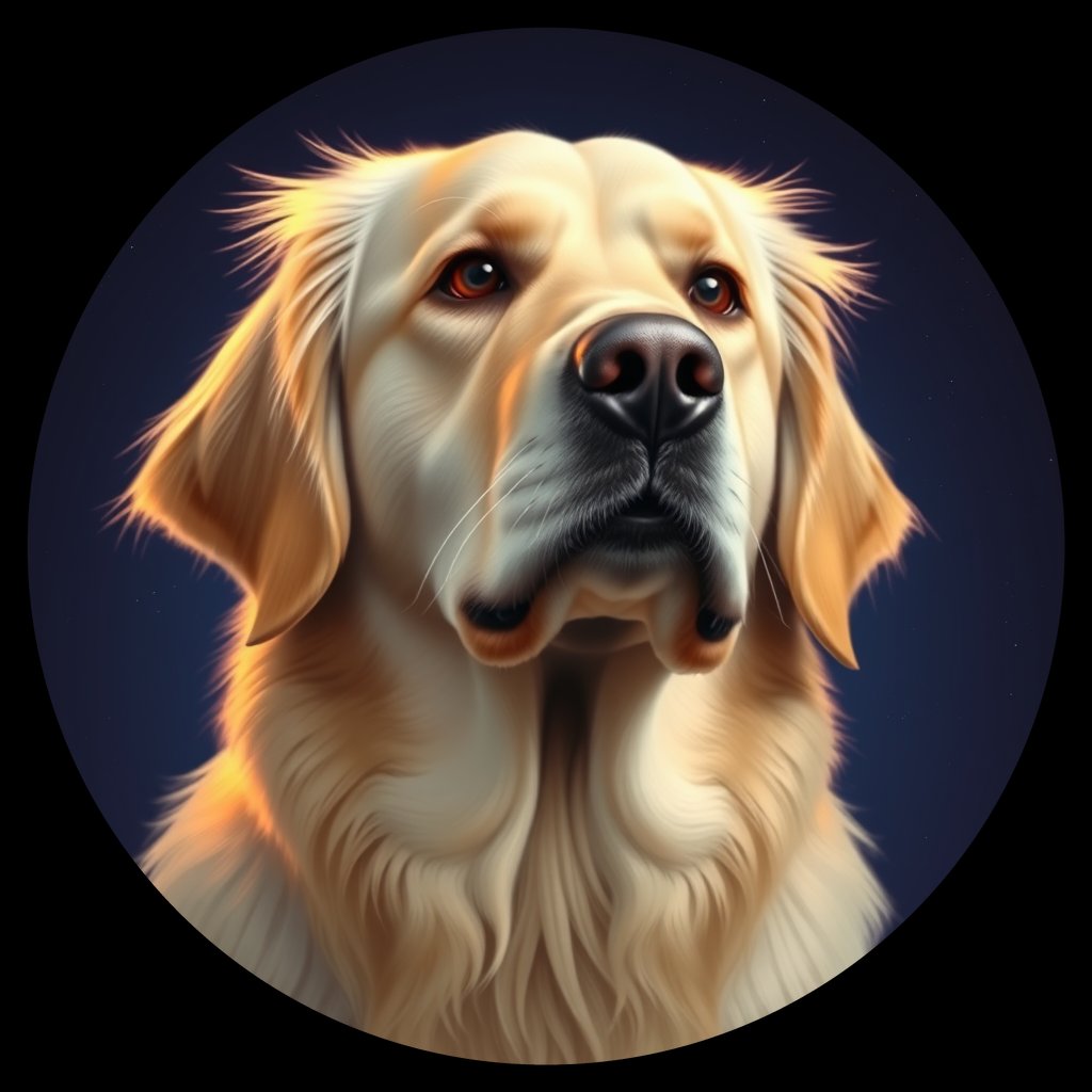 Cosmic medallion portrait of GRLS_grls2UBPOZ, a Golden Retriever