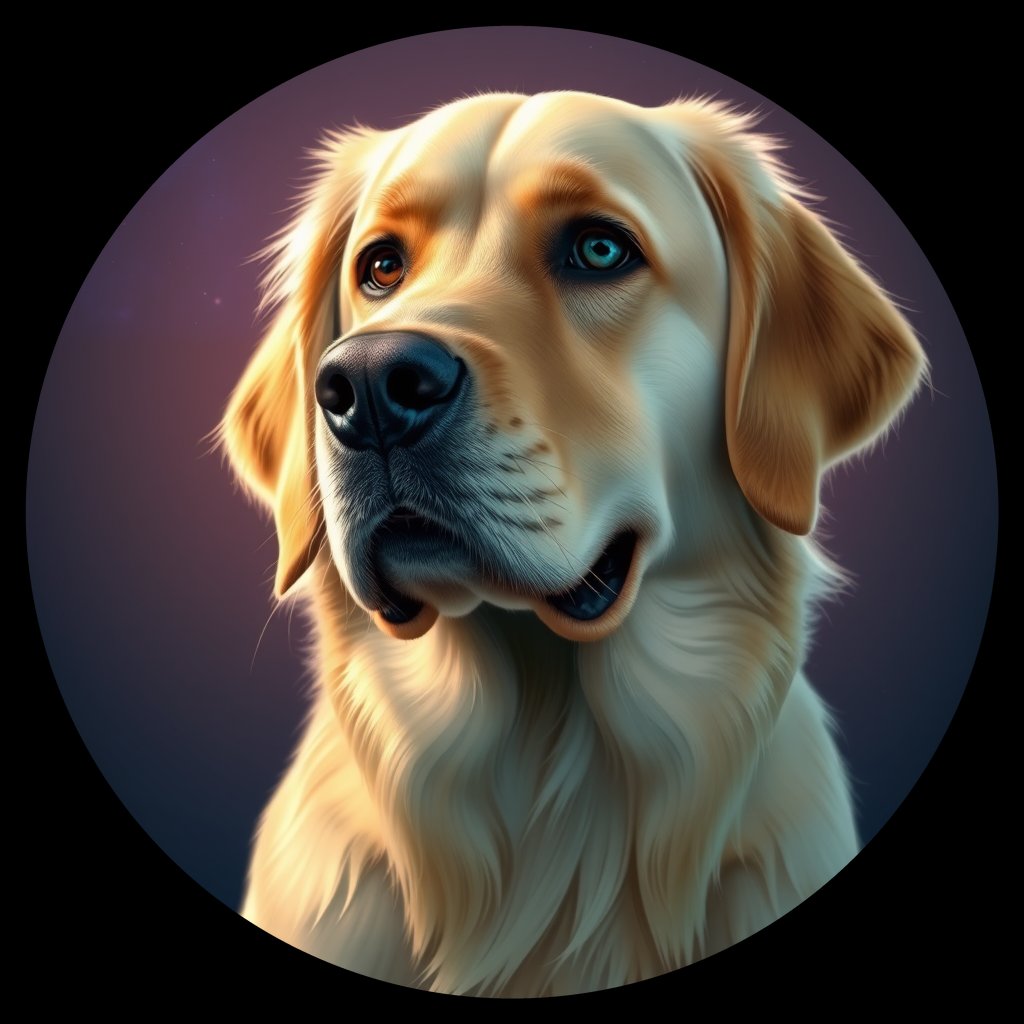 Cosmic medallion portrait of GRLS_grls2UIYXIBB, a Golden Retriever