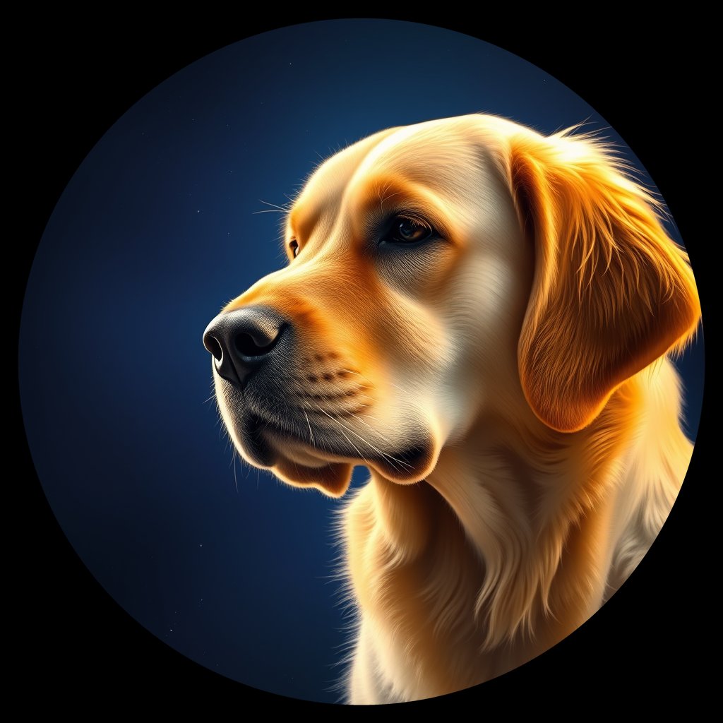 Cosmic medallion portrait of GRLS_grls2UR007KK, a Golden Retriever