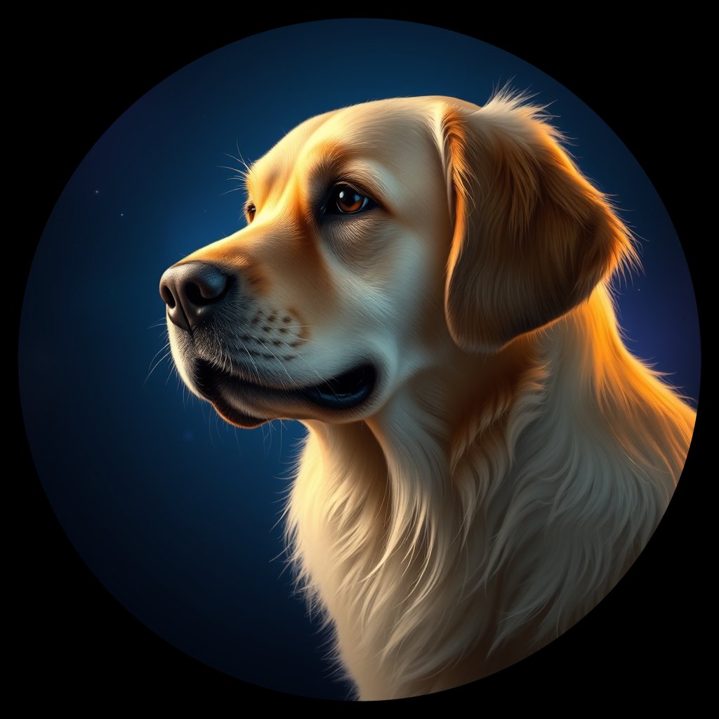 Cosmic medallion portrait of GRLS_grls2VOVUYFF, a Golden Retriever