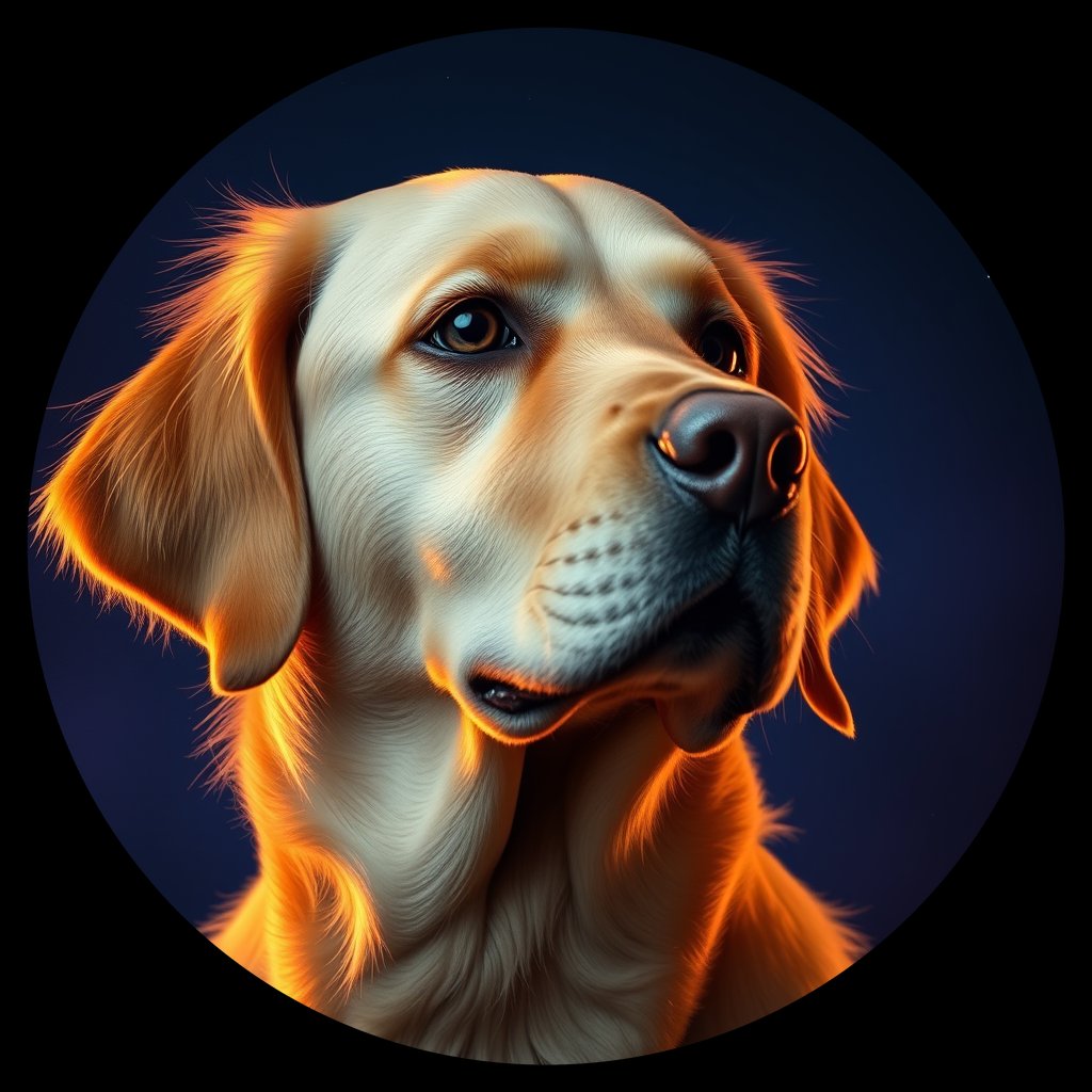 Cosmic medallion portrait of GRLS_grls2WI1KSTT, a Golden Retriever