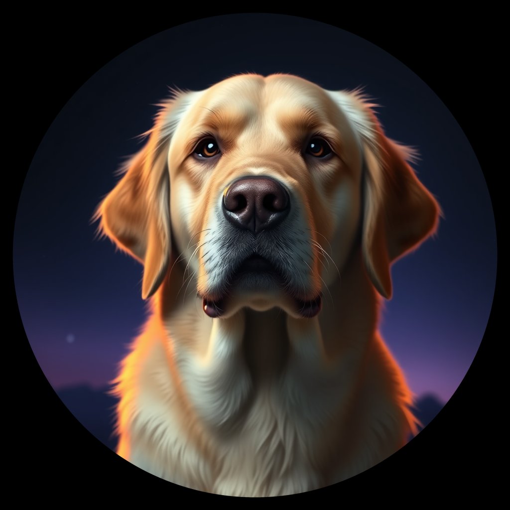 Cosmic medallion portrait of GRLS_grls2WLM3RII, a Golden Retriever