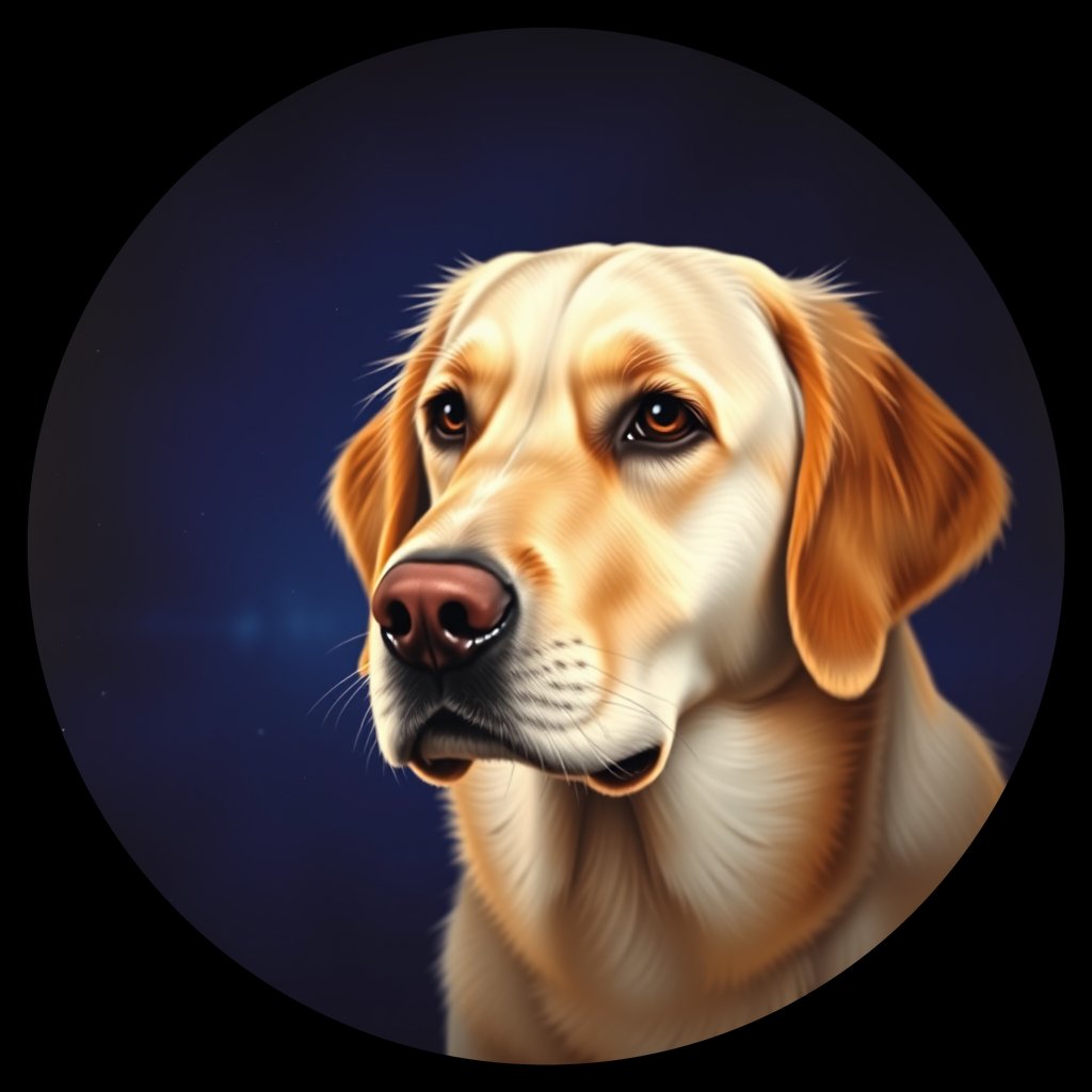 Cosmic medallion portrait of GRLS_grls2WVR3IQQ, a Golden Retriever