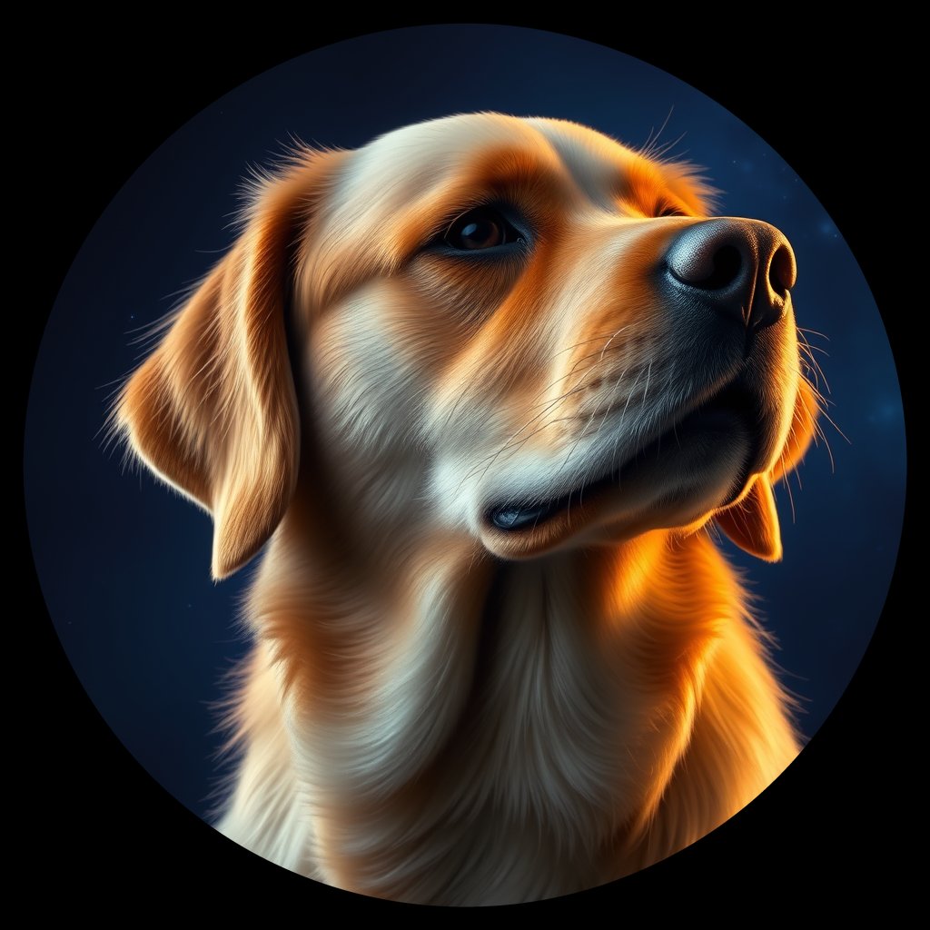 Cosmic medallion portrait of GRLS_grls2Y64A1ZZ, a Golden Retriever