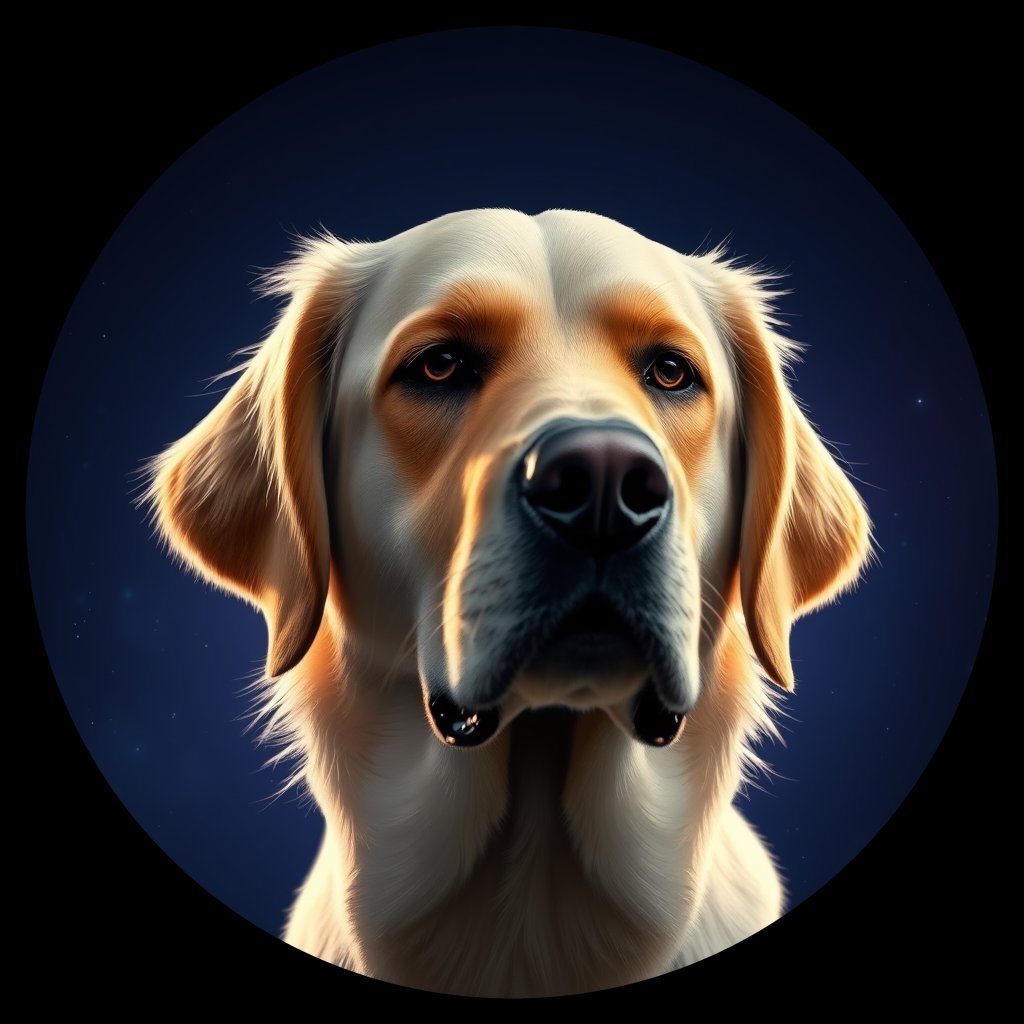 Cosmic medallion portrait of GRLS_grls2YYUN6XX, a Golden Retriever