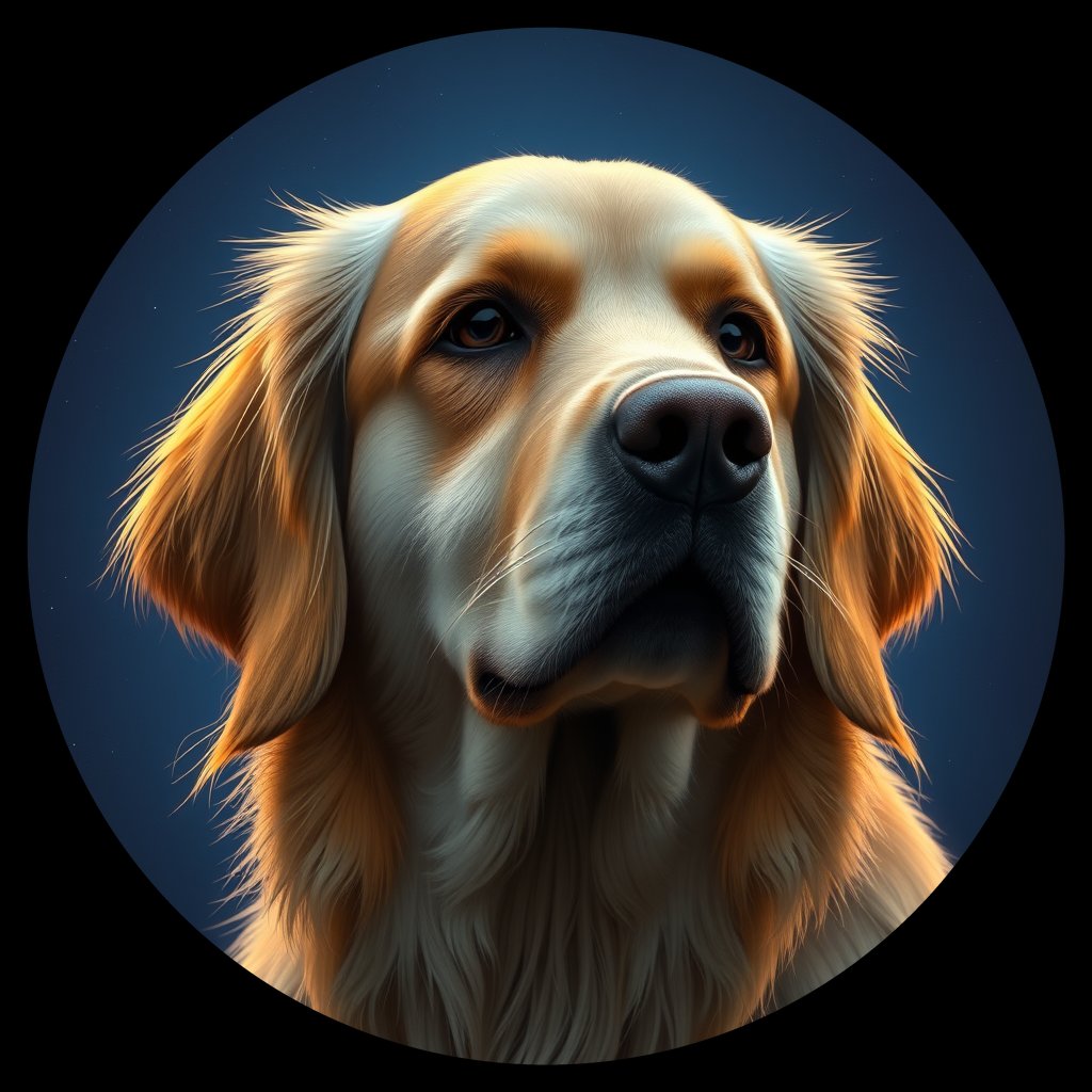 Cosmic medallion portrait of GRLS_grls31F8JJGG, a Golden Retriever