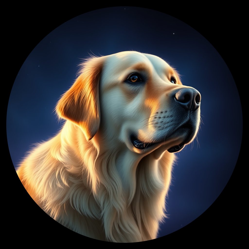 Cosmic medallion portrait of GRLS_grls31GREDLL, a Golden Retriever