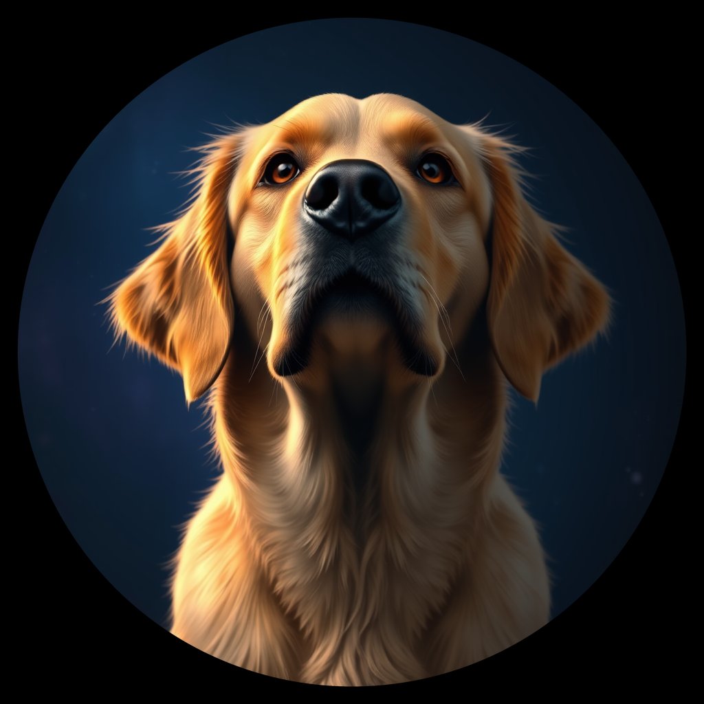 Cosmic medallion portrait of GRLS_grls31IQ8100, a Golden Retriever