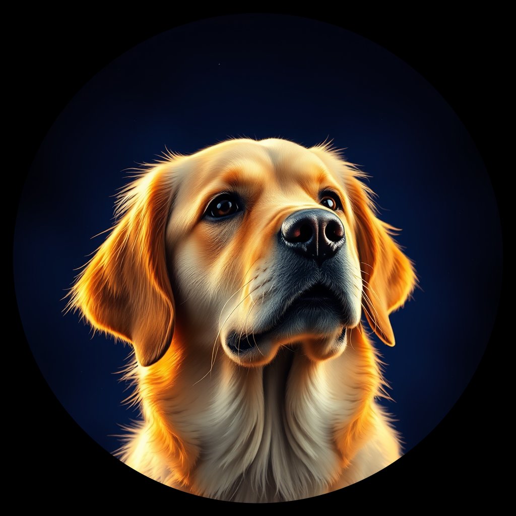 Cosmic medallion portrait of GRLS_grls3230EPZZ, a Golden Retriever