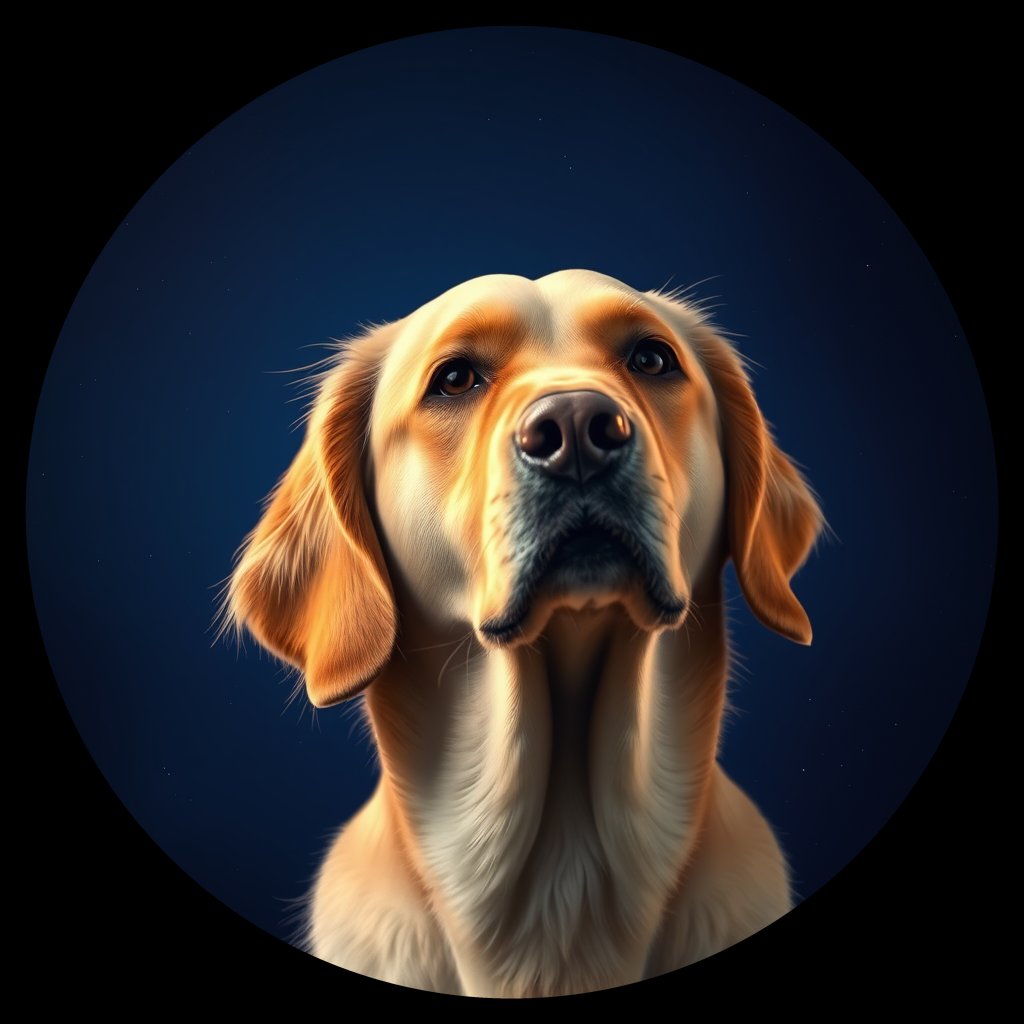 Cosmic medallion portrait of GRLS_grls32TOKEE, a Golden Retriever