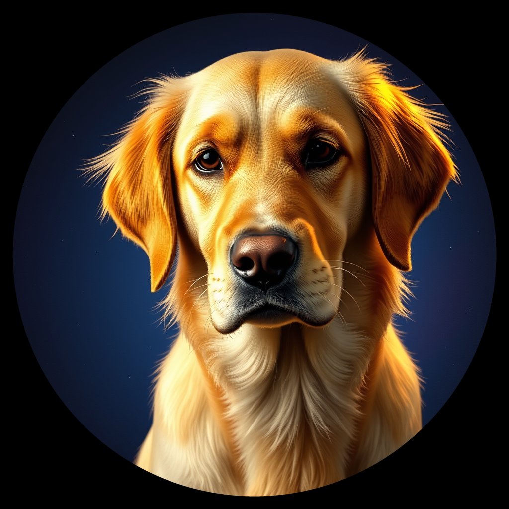 Cosmic medallion portrait of GRLS_grls336WNISS, a Golden Retriever