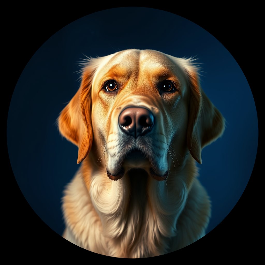 Cosmic medallion portrait of GRLS_grls33GPTGJJ, a Golden Retriever