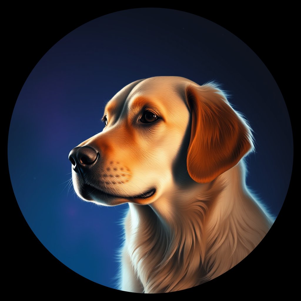 Cosmic medallion portrait of GRLS_grls33RM84SS, a Golden Retriever