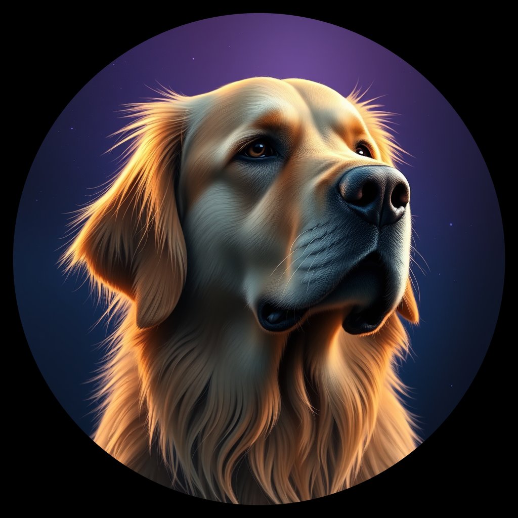 Cosmic medallion portrait of GRLS_grls340LG1ZZ, a Golden Retriever