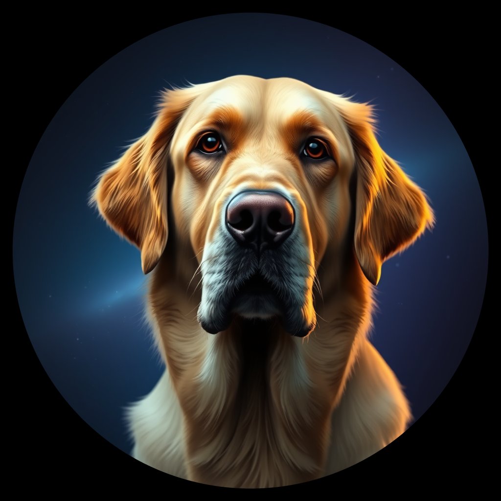 Cosmic medallion portrait of GRLS_grls344FHT22, a Golden Retriever