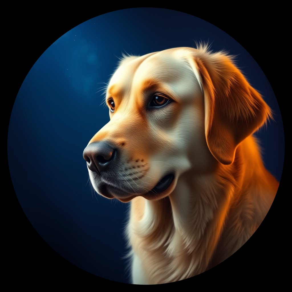 Cosmic medallion portrait of GRLS_grls35EKPBEE, a Golden Retriever