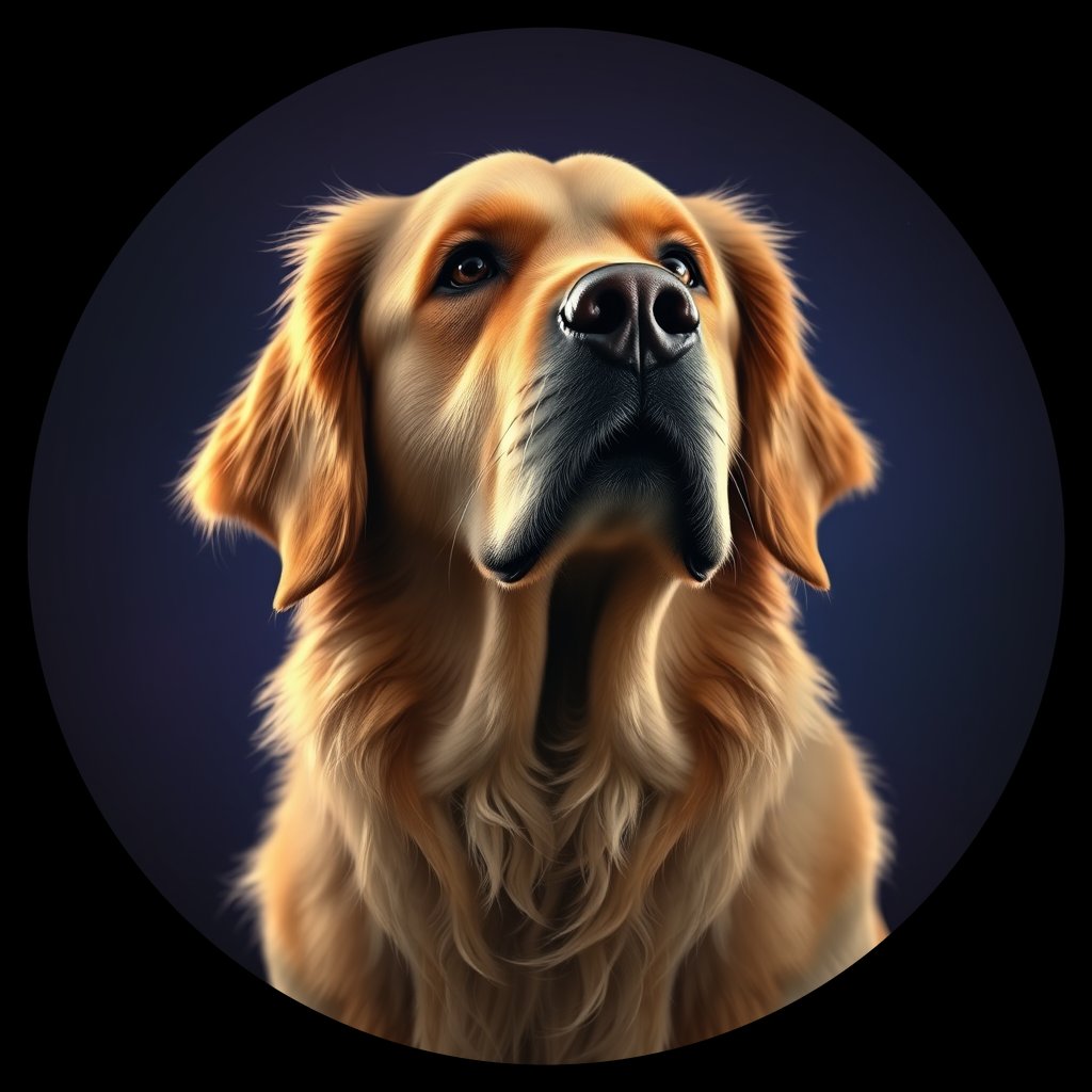Cosmic medallion portrait of GRLS_grls35S9K3WW, a Golden Retriever