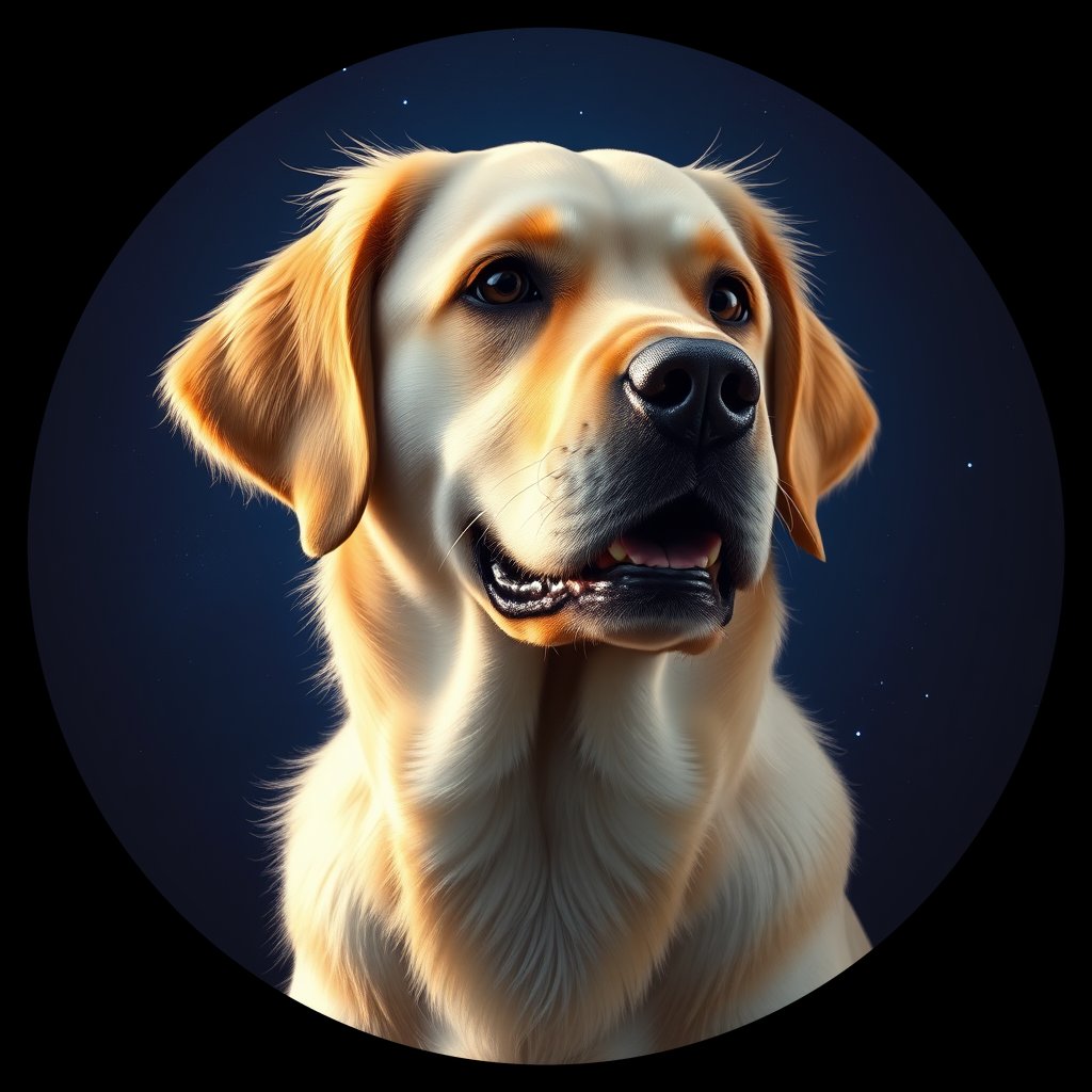 Cosmic medallion portrait of GRLS_grls35ULOSZZ, a Golden Retriever