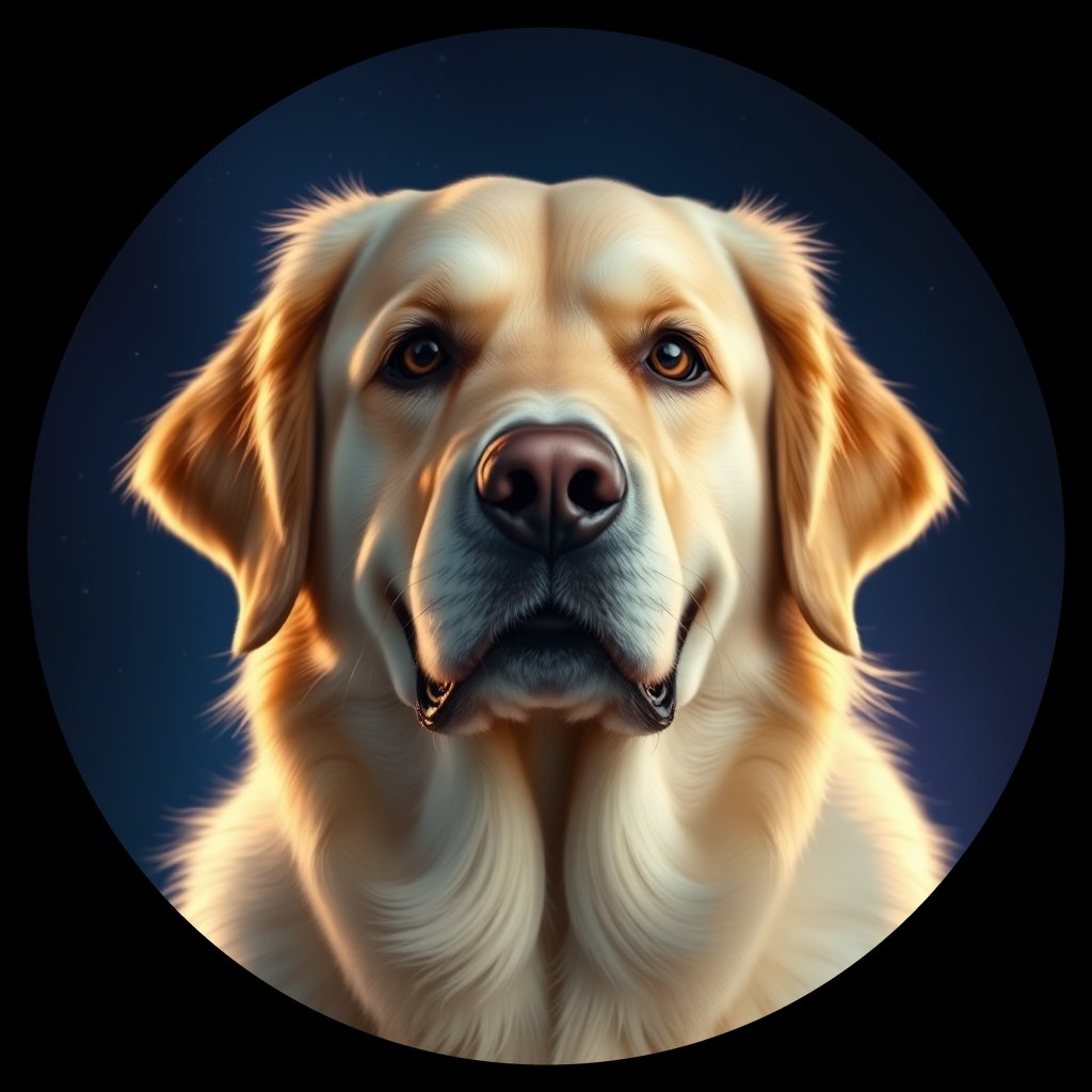 Cosmic medallion portrait of GRLS_grls365KZSUU, a Golden Retriever