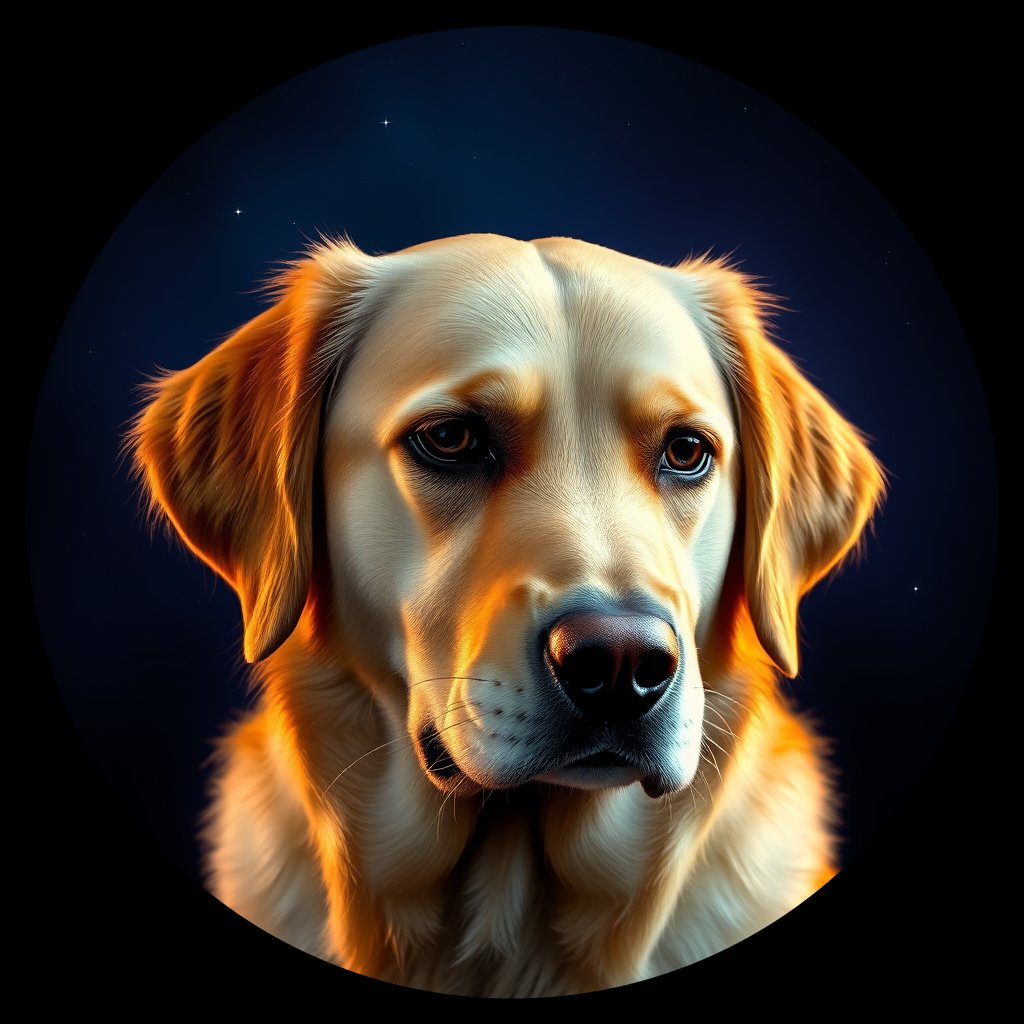 Cosmic medallion portrait of GRLS_grls36KMYA77, a Golden Retriever