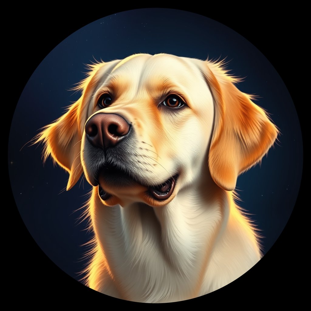 Cosmic medallion portrait of GRLS_grls36P85CEE, a Golden Retriever