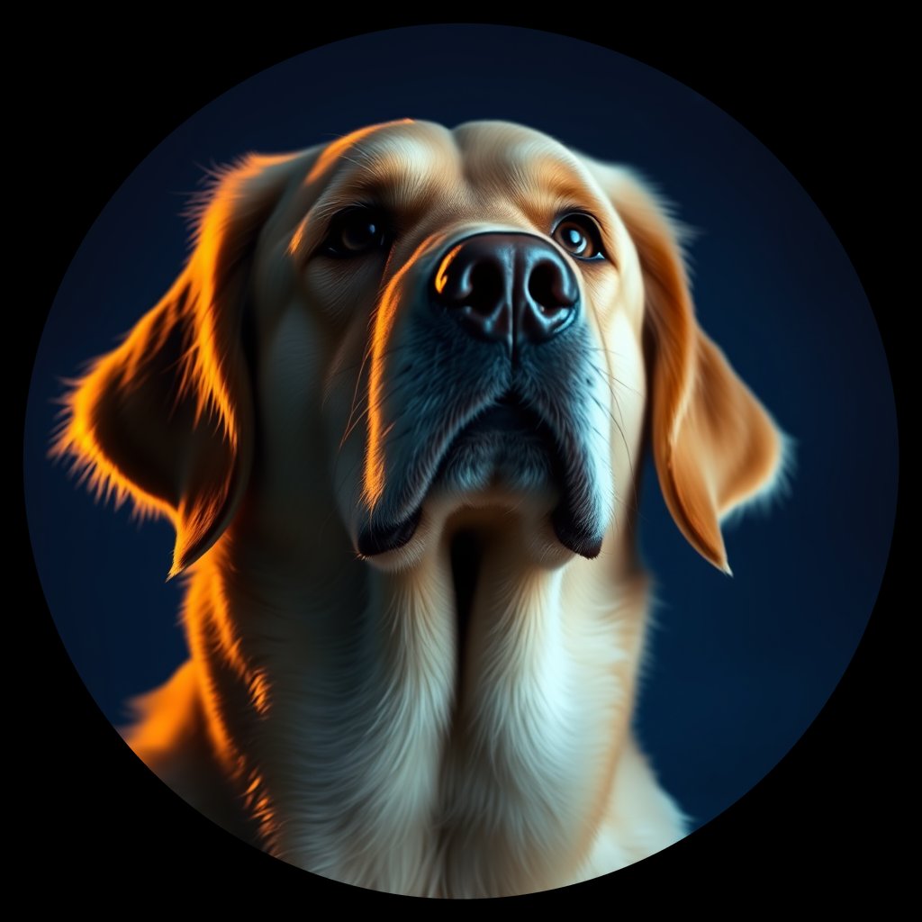 Cosmic medallion portrait of GRLS_grls3726GINN, a Golden Retriever